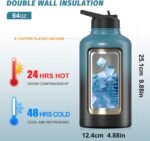 64oz Insulated Water Bottle (Cold for 48 Hrs),BPA Free&Leak Proof,Half Gallon Stainless Steel Water Flask,Water Jug with Straw Spout Lids for Gym,Hiking,Camping,Black Blue - Image 3