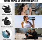 64oz Insulated Water Bottle (Cold for 48 Hrs),BPA Free&Leak Proof,Half Gallon Stainless Steel Water Flask,Water Jug with Straw Spout Lids for Gym,Hiking,Camping,Black Blue - Image 4