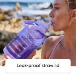 Takeya Tritan Motivational Water Bottle with Flip Straw Lid - Durable, BPA-Free - With Time Marker - Leakproof & Bumper - 64 oz, Stormy Black - Image 4