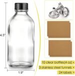 10 Pack, 4 oz Small Clear Glass Bottles w/Lids & 3 Stainless Steel Funnel - 120ml Boston Round Sample Bottle for Potion, Juice, Ginger Shot, Wellness, Oils, Whiskey, Liquids - Leakproof Travel Bottle - Image 3