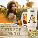 Personalized Sunflower 40oz Stainless Steel Tumbler with Handle & Straw - Monogrammed, Customized, Initials - Women's Birthday, Mother's Day Gift - Image 3