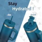 40 oz Tumbler with Handle and 2 Straws,2 in 1 Lid Insulated Water Bottle Stainless Steel Travel Coffee Mug,Indigo Black - Image 3