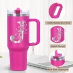 Personalized 40 oz Monogrammed Tumbler with Handle & Flip Straw, 100% Leak Proof stainless steel Insulated Tumbler, Customized Initial Funny Gifts for Women Mom Sisters Coworker, J - Image 4