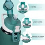 32 oz Sports Glass Water Bottle with Straw & Silicone Sleeve Reusable BPA-free Borosilicate Glass Drinking Bottle with Flip Top Lid & Handle Wide Mouth (Deep Green) - Image 4