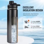 24 oz Insulated Water Bottle with Handle, 304 Stainless Steel Water Bottles with Wide Mouth, Double Wall Vacuum Sports Water Bottle, BPA Free, Keep Cold and Hot, Black/Gray - Image 4