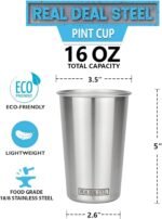 Real Deal Steel Stainless Steel 16 oz Pint Cups Stackable Single Wall Tumblers, Eco Friendly Premium Metal Drinking Glasses (Stainless Steel) - Image 4