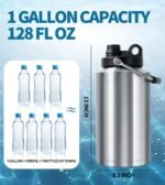 Insulated Water Bottle, 1 Gallon Jug with Handle, 128 oz Stainless Steel Large Water Bottle Wide Mouth Double Vacuum for Hot & Cold Drinks, Stainless Steel - Image 3