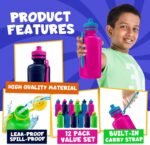 Bedwina Bulk Water Bottles For Kids - (Pack of 12) 18 Oz - 7.5 Inch BPA-Free Plastic with Pop-up Tops & Handles for Sports, Summer, Reusable Water Bottles Bulk For School - Image 6