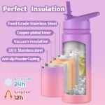 Mininoo Kids Water Bottle for School, 16oz Insulated Stainless Steel Water Bottle Kids with Straw Lid for Girls（Purple/Pink） - Image 5