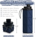 Collapsible Water Bottles, Silicone Foldable Water Bottle 610ml, BPA-Free Portable Reusable Leakproof Bottle for Gym Travel Camping Hiking Sports Outdoor, 1 Pack (Dark Blue) - Image 3