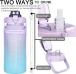 RYI Large Half Gallon 64 OZ Motivational Water Bottle with Straw Time Marker BPA Free for Sport and Fitness Purple Green - Image 4