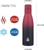BJPKPK Insulated Water Bottle 17oz Stainless Steel Water Bottles Diashwasher Safe Reusable Metal Thermal Keep Cold and Hot,Charming Black Red - Image 3
