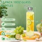 12 Pack 18oz Glass Bottles with Lids Carry Strap for Juicing, Reusable Clear Glass Water Bottle with Stainless Steel Airtight Cap for Refrigerator, 100% Leak Proof, BPA Free Drinking Jar - Image 3