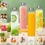 12 Pack 18oz Glass Bottles with Lids Carry Strap for Juicing, Reusable Clear Glass Water Bottle with Stainless Steel Airtight Cap for Refrigerator, 100% Leak Proof, BPA Free Drinking Jar - Image 4
