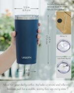Travel Coffee Tumbler 20oz, Leakproof Travel Coffee Mug with Dual Lids and Straw, Stainless Steel Double Wall Vacuum Insulated Tumbler for Hot/Iced Drinks (Navy Blue, Textured Matte) - Image 3