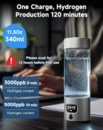 Hydrogen Water Bottle - Portable, Rechargeable, LED Timer, Aluminum and Glass, 5000 PPB Hydrogen in 10 Minutes, 340ml Capacity, for Travel, Sports, Home, Office(Grey) - Image 4