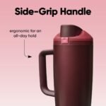 Owala FreeSip Tumbler Insulated Stainless Steel Water Bottle with Built-in Straw and Side Handle, For Travel, Work, School, and Sports, 40oz, BPA Free, Leak Proof, Black Cherry - Image 4