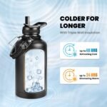 Insulated Water Bottle 64 oz, Triple Wall Vacuum Stainless Steel (Cold for 48 Hrs), Leak Proof & Non-BPA, Half Gallon Water Flask Jug with Paracord Handle & Straw Spout Lids, Magic Black - Image 3
