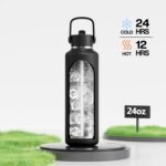 POWCAN 24 oz Slim Insulated Water Bottle with Straw: Leakproof, Keep Cold 24H, Cupholder Friendly, Top Handle, BPA-free, Stainless Steel Water Bottle for Sport, Travel, School, Gym (Midnight Black) - Image 3