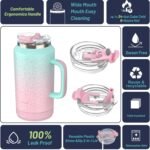 Hydraful 64 oz Tumbler with Handle and Straw - 100% Leak-Proof - Insulated Cup Reusable Stainless Steel Large Water Bottle Travel Mug for Gym, Hiking, and Camping - Gifts for Women Men Him Her - Image 3