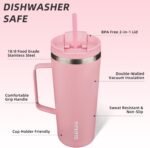 BJPKPK Insulated Tumbler with Handle, 22oz Insulated Tumblers with Lid and Straw, Stainless Steel Metal Water Bottles, Coffee Travel Mugs, Cups, Light Pink - Image 3