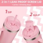 BJPKPK Insulated Tumbler with Handle, 22oz Insulated Tumblers with Lid and Straw, Stainless Steel Metal Water Bottles, Coffee Travel Mugs, Cups, Light Pink - Image 4