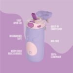 Ello Ellies 12oz Vacuum Insulated Stainless Steel Kids Water Bottle with Straw and Built-in Carrying Handle and Leak-Proof Locking Lid for School Backpack, Lunchbox and Outdoor Sports, Cat - Image 4