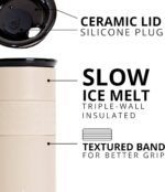 Elemental Artisan Insulated Tumbler, Triple Wall Coffee Travel Mug, Reusable Stainless Steel Coffee Tumbler with Ceramic Lid, Thermal Coffee Cups for Hot (6 Hrs) & Cold (18 Hrs), 16oz - Beige - Image 4