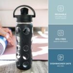 Lifefactory 22-Ounce Active Flip Cap Glass Water Bottle, 22oz, Carbon - Image 3