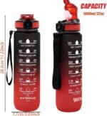 32oz Sports Water Bottle Outdoor, with Drinking Time and Capacity Labels, Sport Water Cups with Straw,BPA Free Leak Proof,for Fitness Gym Running Climbing (Black red) - Image 3