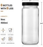 [ 8 Pack ] Glass Juicing Bottles with 2 Straws & 2 Lids w Hole- 16 OZ Travel Drinking Jars, Water Cups with Black Airtight Lids, Reusable Tall Mason Jar for Juice, Bubble Tea, Smoothie, Tea, Kombucha - Image 3