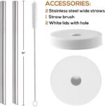 [ 8 Pack ] Glass Juicing Bottles with 2 Straws & 2 Lids w Hole- 16 OZ Travel Drinking Jars, Water Cups with Black Airtight Lids, Reusable Tall Mason Jar for Juice, Bubble Tea, Smoothie, Tea, Kombucha - Image 4