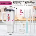 40oz Initial Tumbler,Personalized Gift for Women,Sister,Wife,Best Friend,Monogrammed Gifts for Birthday, Christmas,Custom Tumbler,Cute Tumblers with Straws-L - Image 4