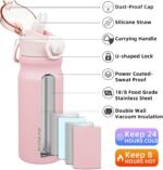 BJPKPK Water Bottle with Straw 18oz Insulated Water Bottles Reusable Stainless Steel Metal Thermal Flask with Leak Proof Lockable Lid and Carry Handle,Light Pink - Image 3