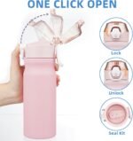 BJPKPK Water Bottle with Straw 18oz Insulated Water Bottles Reusable Stainless Steel Metal Thermal Flask with Leak Proof Lockable Lid and Carry Handle,Light Pink - Image 4
