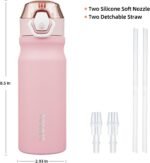 BJPKPK Water Bottle with Straw 18oz Insulated Water Bottles Reusable Stainless Steel Metal Thermal Flask with Leak Proof Lockable Lid and Carry Handle,Light Pink - Image 5