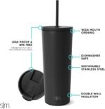 Simple Modern Insulated Tumbler with Lid and Straw | Iced Coffee Cup Reusable Stainless Steel Water Bottle Travel Mug | Gifts for Women Men Her Him | Classic Collection | 24oz | Midnight Black - Image 3