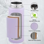 18 oz Insulated Water Bottle with Handle, 304 Stainless Steel Water Bottles with Wide Mouth, Double Wall Vacuum Sports Water Bottle, BPA Free, Keep Cold and Hot, Purple - Image 3