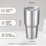 30 oz Tumbler with Lid Stainless Steel Tumblers Vacuum Insulated Cup Reusable Powder Coated Travel Mug Double Wall Leak Proof Portable Cups Keep Cold Drinks for 12 Hours, Stainless, 1 Pack - Image 4