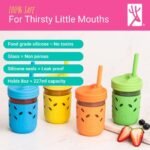 Elk and Friends Kids + Toddler Glass Cups | The Original 8oz Glass Mason Jar with Sleeves + Lids | Silicone Straws + Stopper | Smoothie Cup | Food Storage | Spill Resistant | Dishwasher Safe | 4 Pack - Image 3
