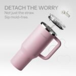40 Oz Insulated Tumbler with Detachable Flip Straw Lid, Vacuum insulated Stainless Steel | BPA-Free, Handle & Cupholder Compatible - 24H Cold, Travel/Gym/Office,Pink - Image 3