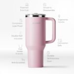 40 Oz Insulated Tumbler with Detachable Flip Straw Lid, Vacuum insulated Stainless Steel | BPA-Free, Handle & Cupholder Compatible - 24H Cold, Travel/Gym/Office,Pink - Image 4