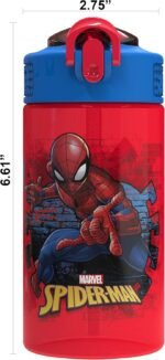 Zak Designs Marvel SpiderMan Kids Spout Cover and Built-in Carrying Loop Made of Plastic, Leak-Proof Water Bottle Design (16 oz, BPA-Free) - Image 4