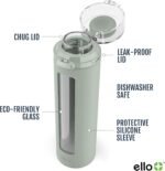 Ello Syndicate 20oz Reusable Glass Water Bottle with One-Touch Leak Proof Flip Lid, Protective Non-Slip Silicone Sleeve, Carry Loop for Coffee, Tea and Water, BPA-free, Dishwasher Safe, Sage - Image 4