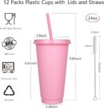 12 Pack Plastic Cups with lids and Straws Reusable 24 oz Tumbler Iced Coffee Cup Travel Mug Custom Cups for Party, Mean Girls Party Favors Bulk Gifts for Adults (12, Pink) - Image 3