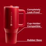 HydroJug Traveler - 32 oz Water Bottle with Handle & Flip Straw - Fits in Cup Holder, Leak Resistant Tumbler-Reusable Insulated Stainless Steel & Rubber Base - Gifts for Women & Men, Alumni Red - Image 3