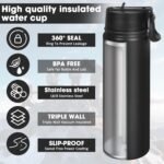 24 oz Insulated Water Bottle with Straw, Stainless Steel Double Wall Vacuum bottle Lid Leak Proof, Wide Mouth Lid, Keep Cold and Hot - Image 3