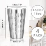 Stainless Steel Double Wall Cups, 16 oz Insulated Tumbler, 4 Pack Unbreakable Stackable Water Tumblers Insulated Metal Cup Premium Drinking Glasses for Travel Camping Home Outdoor - Image 3
