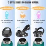 Water Bottle Insulated 32oz 40oz 64oz 128oz Straw Lid Spout Lid & 3 Lids, Leak Proof, Vacuum Insulated,Stainless Steel Water Bottle Wide Mouth for Sports, Gym or Office - Image 5