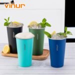 VINUR 4 Pack Stainless Steel Cups 20 oz Pint Tumbler Stackable Metal Drinking Glasses for Travel, Camping, Outdoors (Green-Black-Teal-Navy) - Image 6